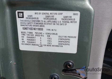 2004 Chevrolet Trailblazer Ext Ls из США, поврежденный, VIN 1GNET16S746118830